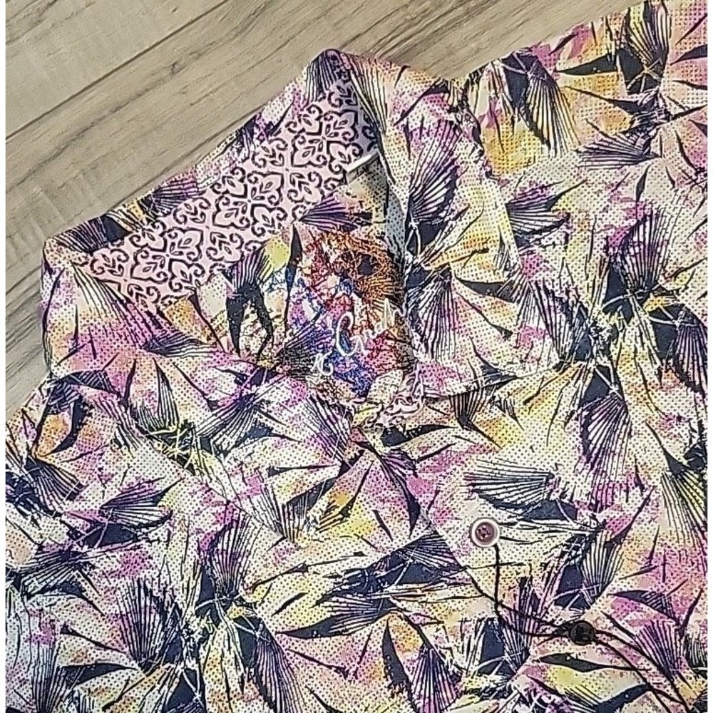 Robert Graham Rory Shirt Size XL Geometric Short Sleeve Linen/Cotton Blend $198